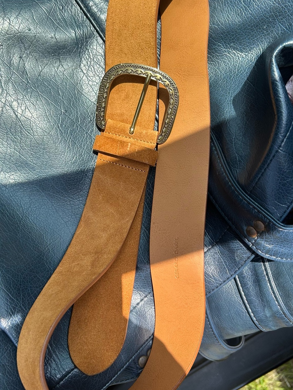 Gerard Darrel  Suede Tan woman’s Belt with Decorative Buckle
